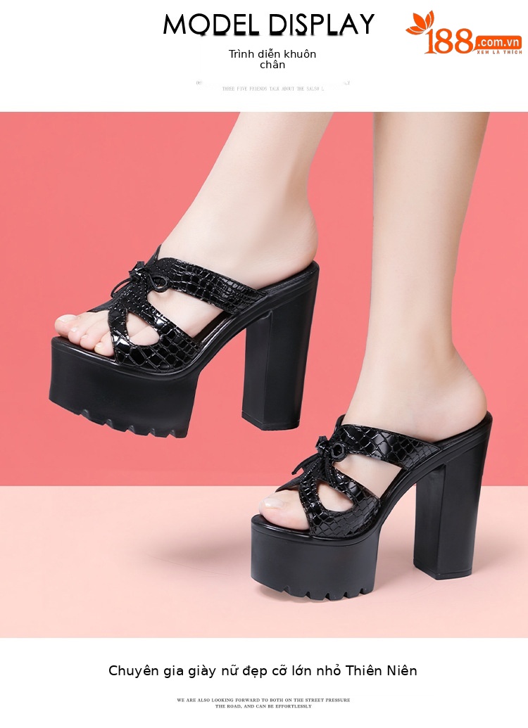 Dép sandal nữ đế xuồng cao 14 cm, mũi hở, quai ngang, platform dày, mùa hè 2025 — Màu đen, Màu trắng chi tiết 10