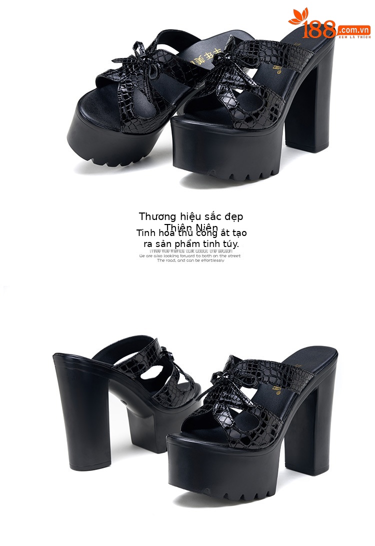 Dép sandal nữ đế xuồng cao 14 cm, mũi hở, quai ngang, platform dày, mùa hè 2025 — Màu đen, Màu trắng chi tiết 16