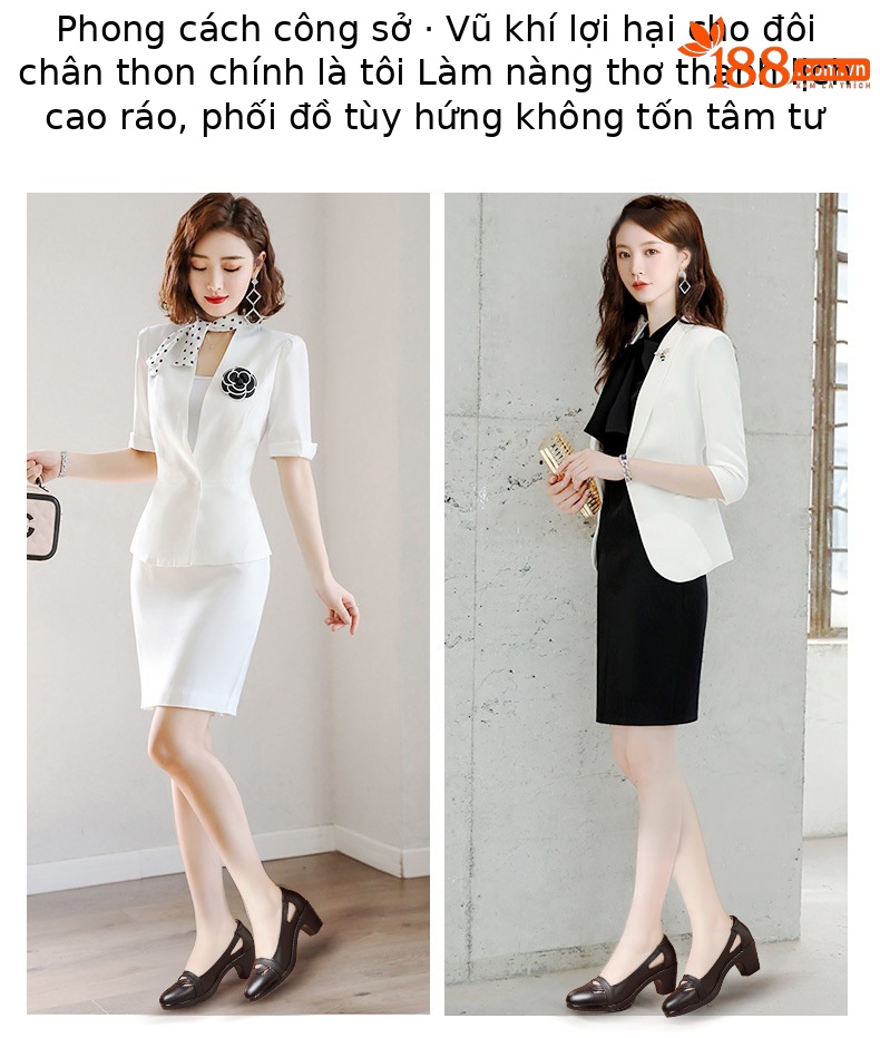 Sandal nữ đế xuồng gót trung bình mũi kín miệng nông, đế mềm, gót 6 cm — Đen 6CM, Trắng 6CM chi tiết 2