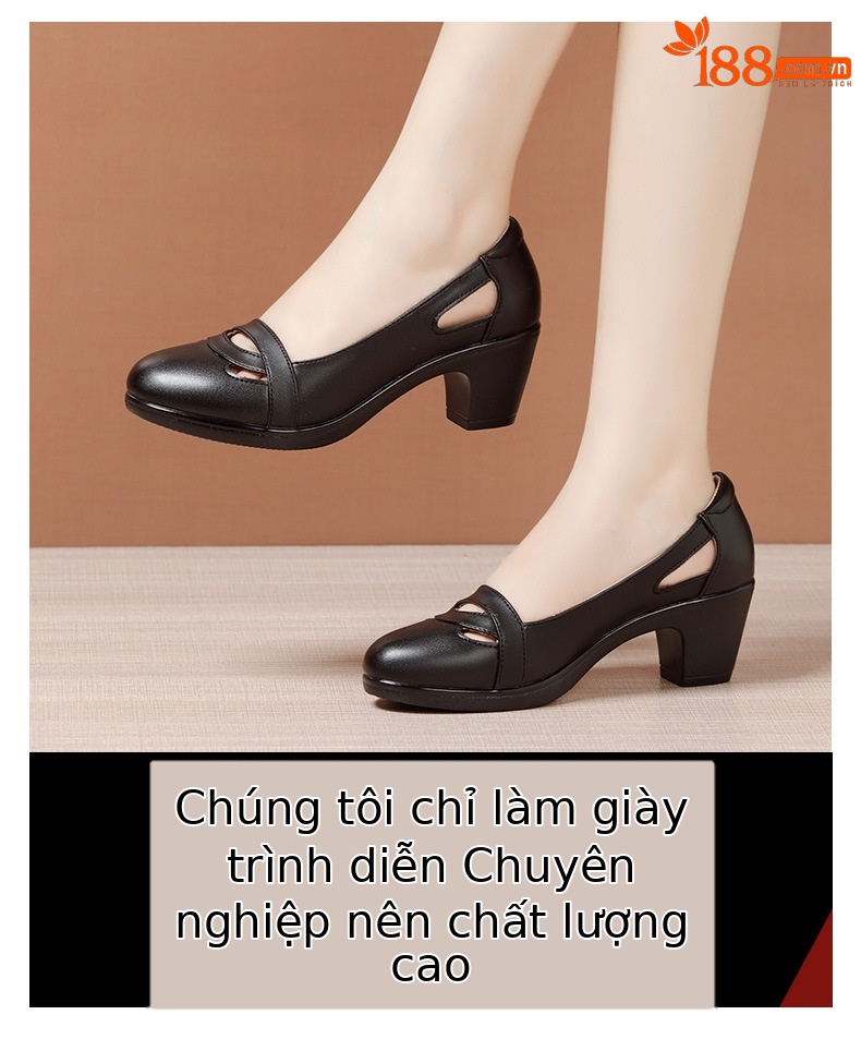 Sandal nữ đế xuồng gót trung bình mũi kín miệng nông, đế mềm, gót 6 cm — Đen 6CM, Trắng 6CM chi tiết 3