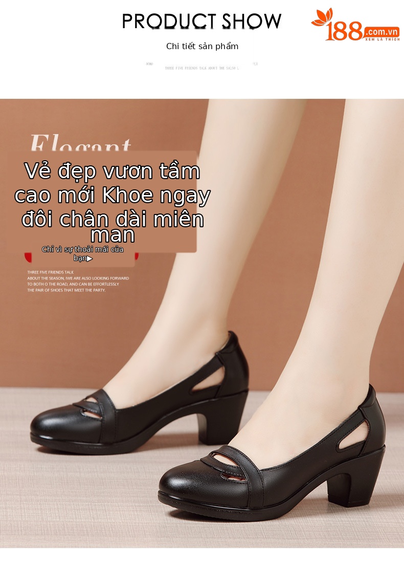 Sandal nữ đế xuồng gót trung bình mũi kín miệng nông, đế mềm, gót 6 cm — Đen 6CM, Trắng 6CM chi tiết 5