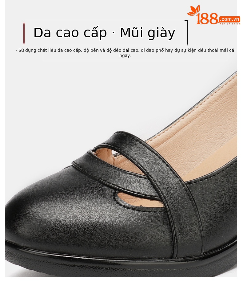 Sandal nữ đế xuồng gót trung bình mũi kín miệng nông, đế mềm, gót 6 cm — Đen 6CM, Trắng 6CM chi tiết 6