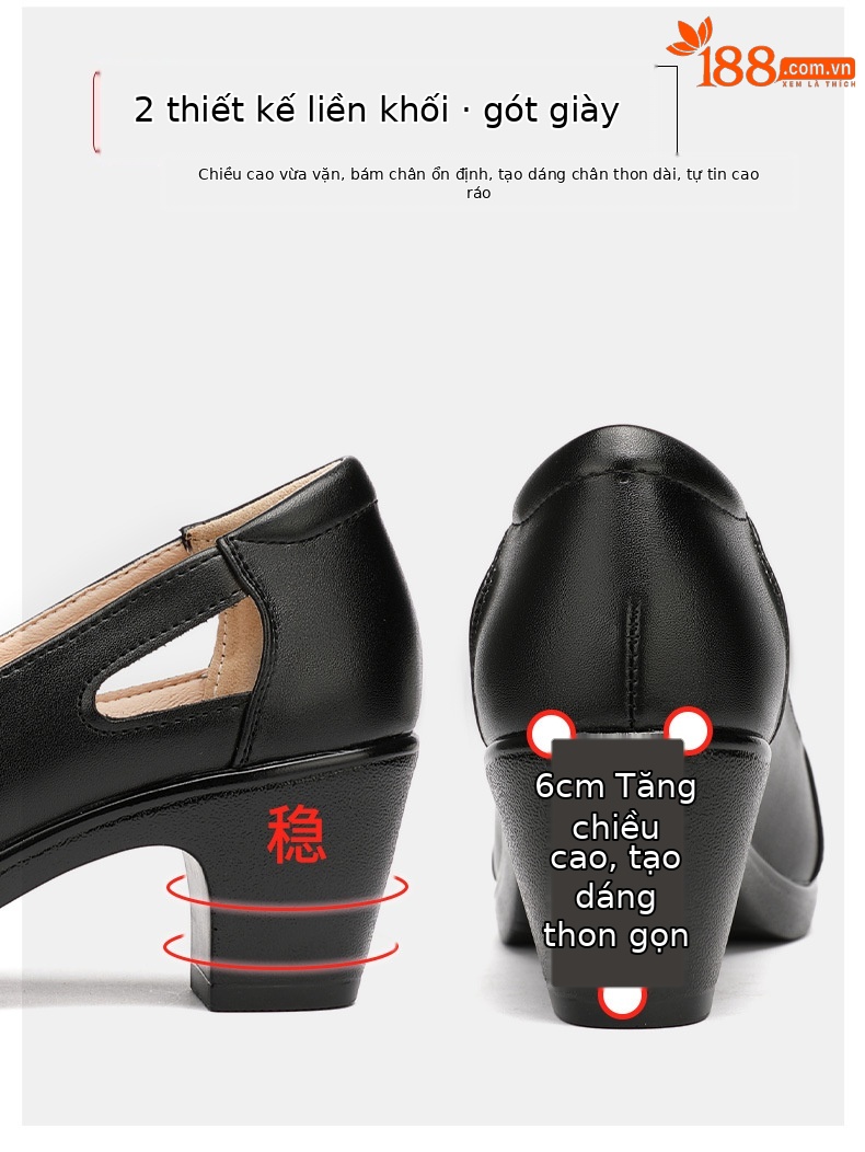 Sandal nữ đế xuồng gót trung bình mũi kín miệng nông, đế mềm, gót 6 cm — Đen 6CM, Trắng 6CM chi tiết 7