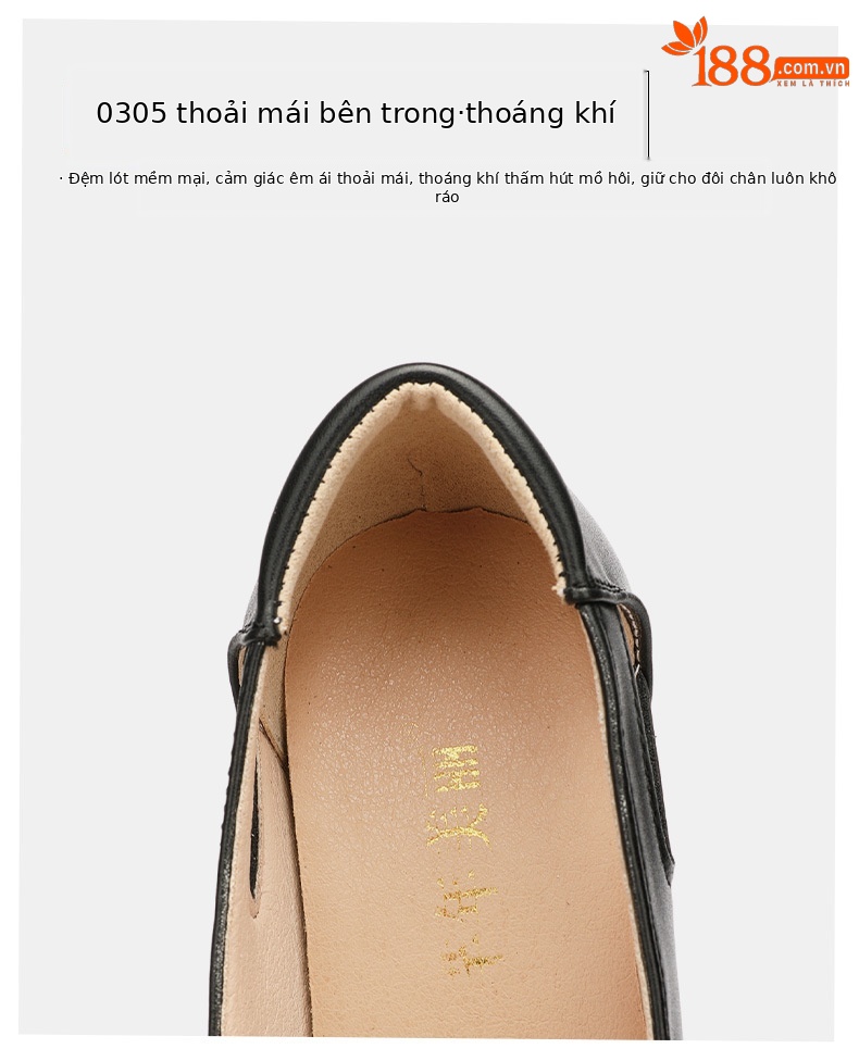 Sandal nữ đế xuồng gót trung bình mũi kín miệng nông, đế mềm, gót 6 cm — Đen 6CM, Trắng 6CM chi tiết 8