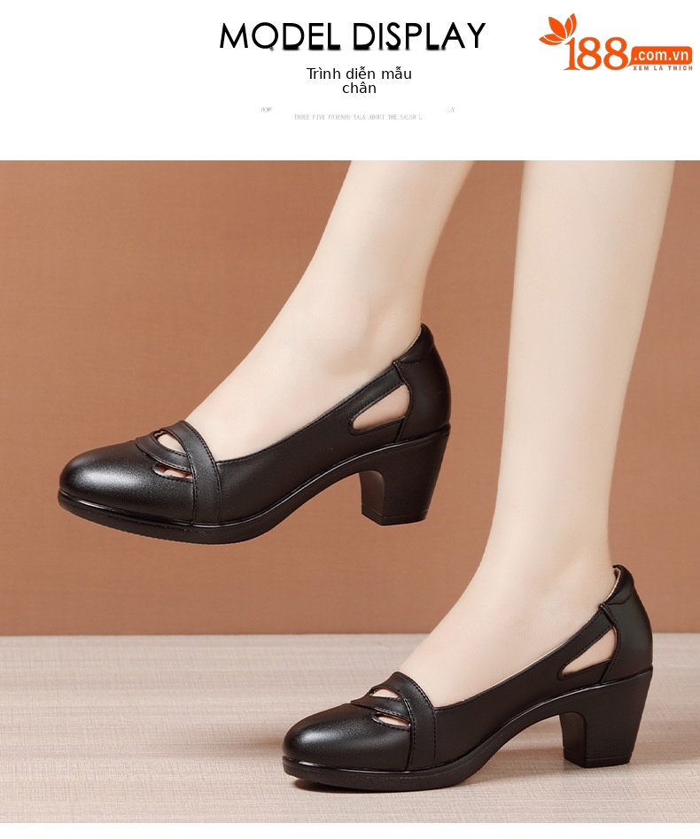 Sandal nữ đế xuồng gót trung bình mũi kín miệng nông, đế mềm, gót 6 cm — Đen 6CM, Trắng 6CM chi tiết 9