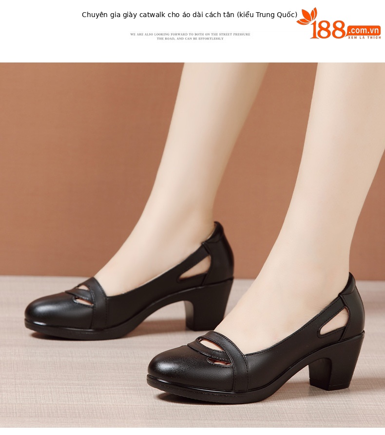 Sandal nữ đế xuồng gót trung bình mũi kín miệng nông, đế mềm, gót 6 cm — Đen 6CM, Trắng 6CM chi tiết 10