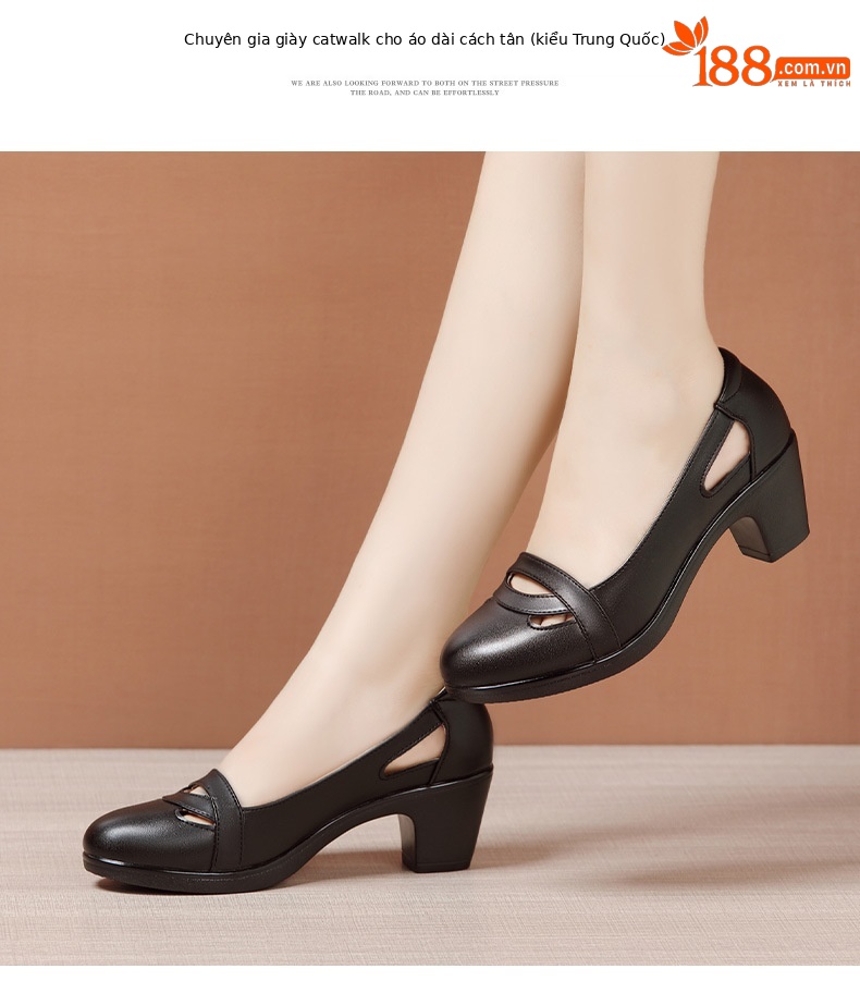 Sandal nữ đế xuồng gót trung bình mũi kín miệng nông, đế mềm, gót 6 cm — Đen 6CM, Trắng 6CM chi tiết 11