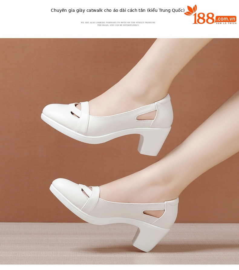 Sandal nữ đế xuồng gót trung bình mũi kín miệng nông, đế mềm, gót 6 cm — Đen 6CM, Trắng 6CM chi tiết 12