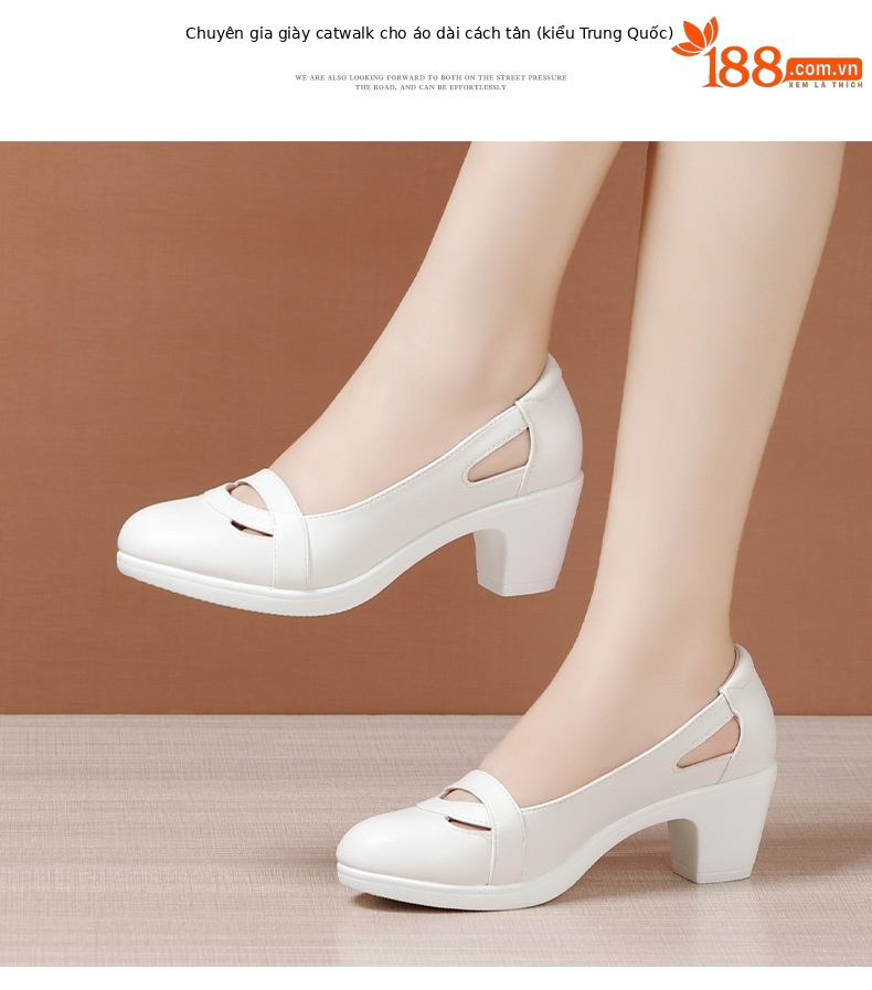 Sandal nữ đế xuồng gót trung bình mũi kín miệng nông, đế mềm, gót 6 cm — Đen 6CM, Trắng 6CM chi tiết 13