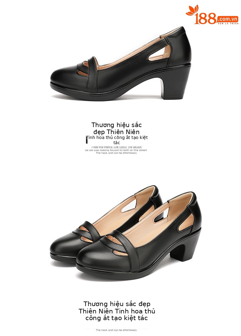 Sandal nữ đế xuồng gót trung bình mũi kín miệng nông, đế mềm, gót 6 cm — Đen 6CM, Trắng 6CM chi tiết 14