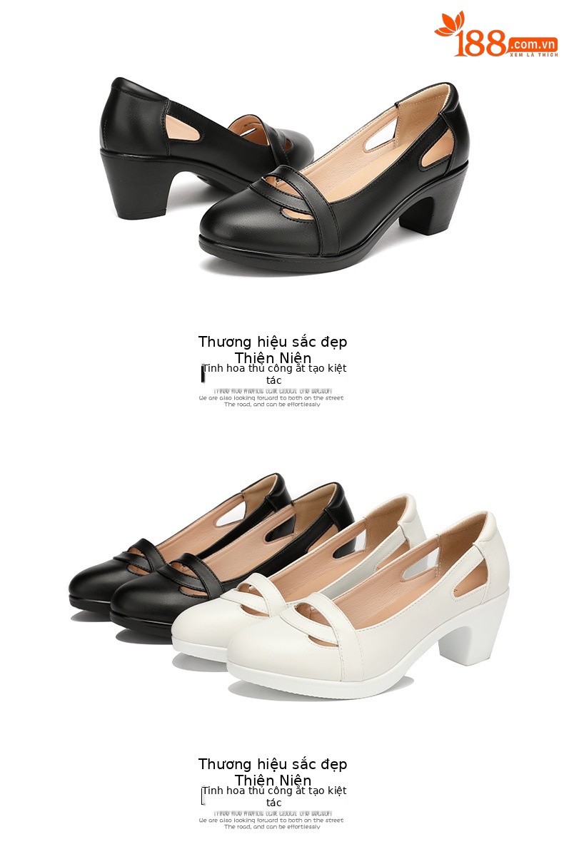 Sandal nữ đế xuồng gót trung bình mũi kín miệng nông, đế mềm, gót 6 cm — Đen 6CM, Trắng 6CM chi tiết 15