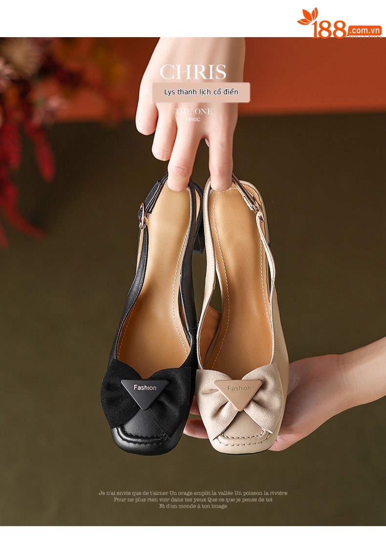 Sandal nữ mũi vuông quai ngang gót trung, phong cách mới xuân hè — Màu đen chi tiết 3