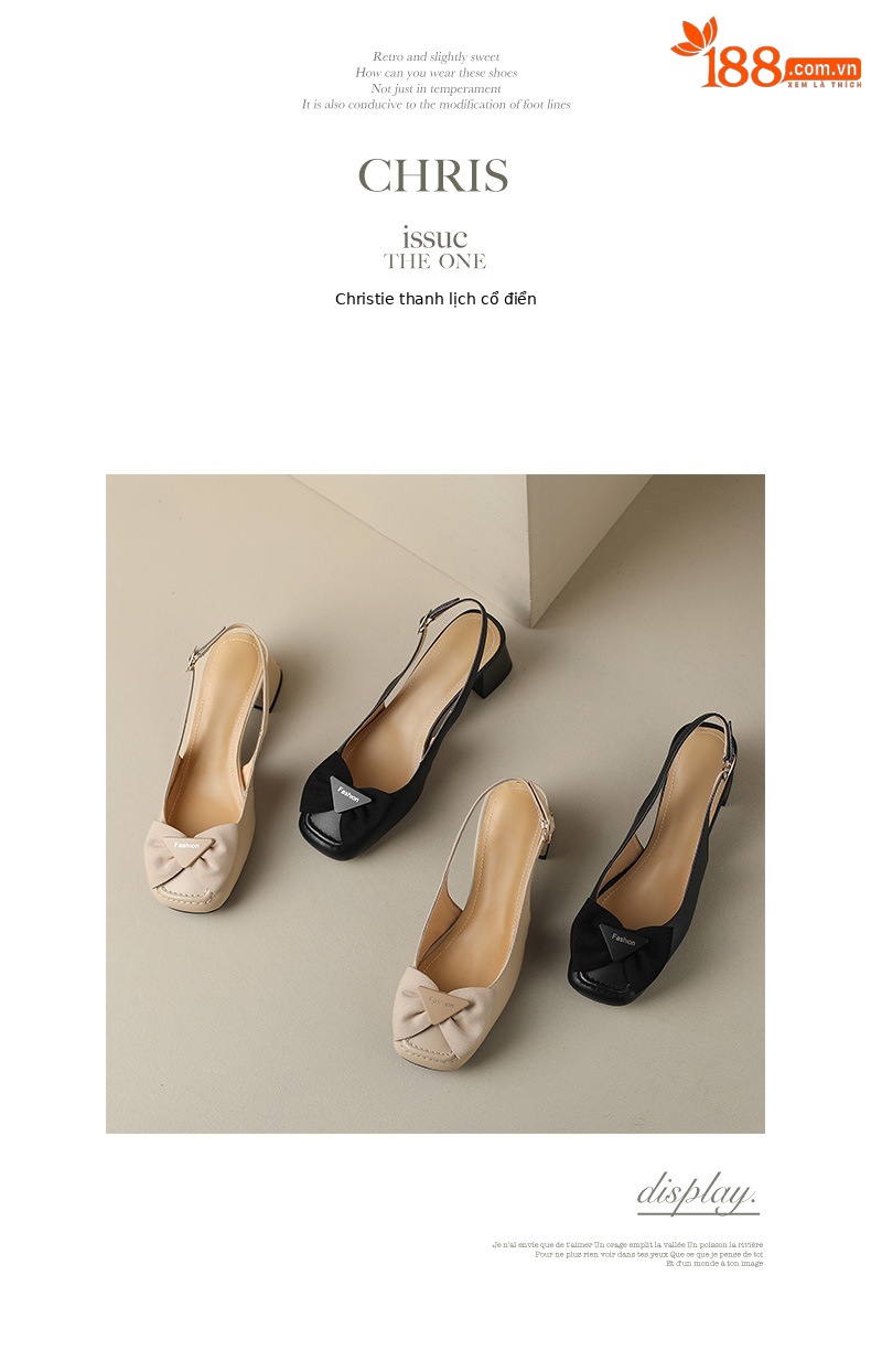 Sandal nữ mũi vuông quai ngang gót trung, phong cách mới xuân hè — Màu đen chi tiết 16