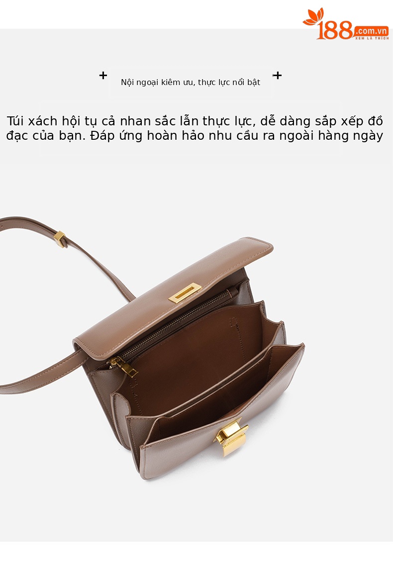 Túi đeo chéo hình hộp đậu phụ dáng vuông nhỏ phong cách sang trọng — Màu hồng, Màu đen, Trắng be, Màu mơ chi tiết 8