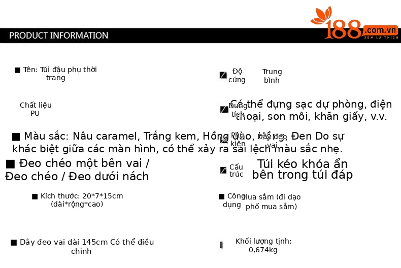 Túi đeo chéo hình hộp đậu phụ dáng vuông nhỏ phong cách sang trọng — Màu hồng, Màu đen, Trắng be, Màu mơ chi tiết 31