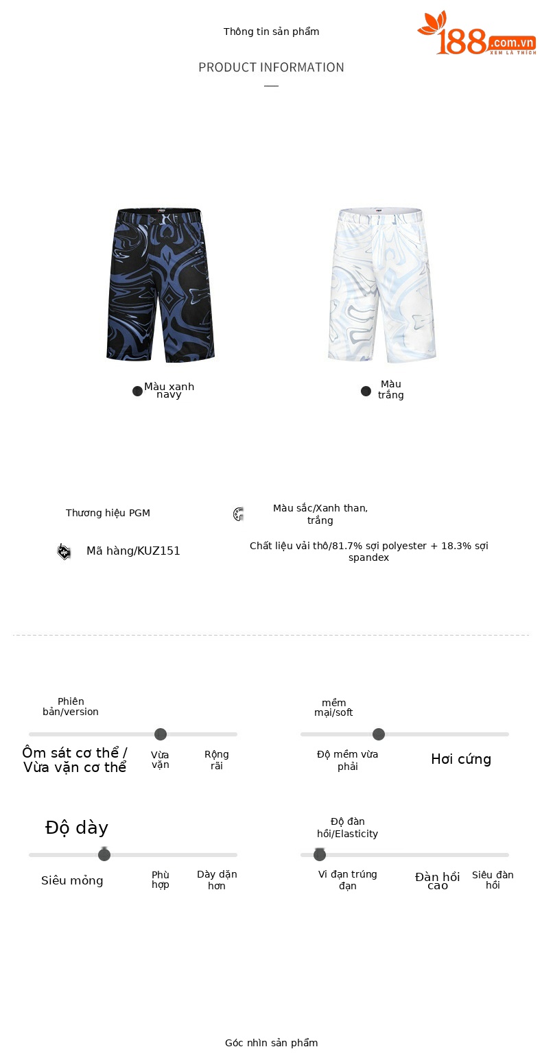 Quần short golf nam thể thao mùa hè vải chống thấm — KUZ151-màu xanh hải quân, KUZ151-màu trắng chi tiết 3