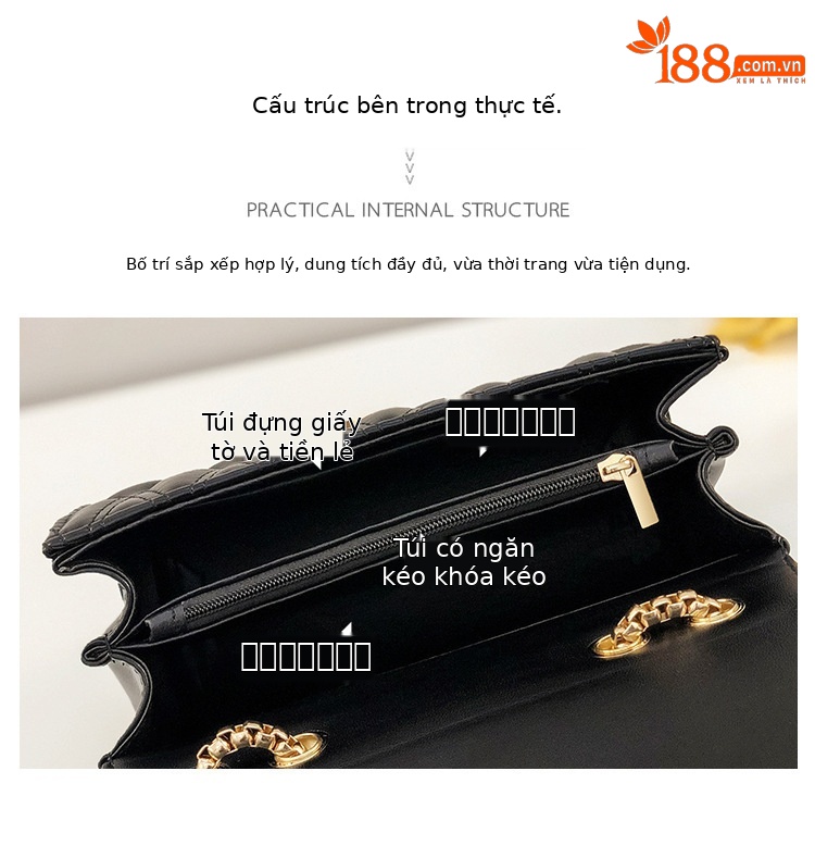 Túi đeo chéo nữ dây xích kiểu Tây cao cấp, phong cách thời trang dễ phối đồ — Màu trắng, Màu đen chi tiết 5