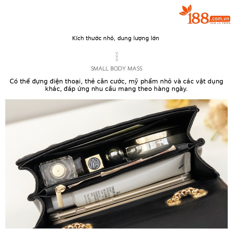 Túi đeo chéo nữ dây xích kiểu Tây cao cấp, phong cách thời trang dễ phối đồ — Màu trắng, Màu đen chi tiết 6