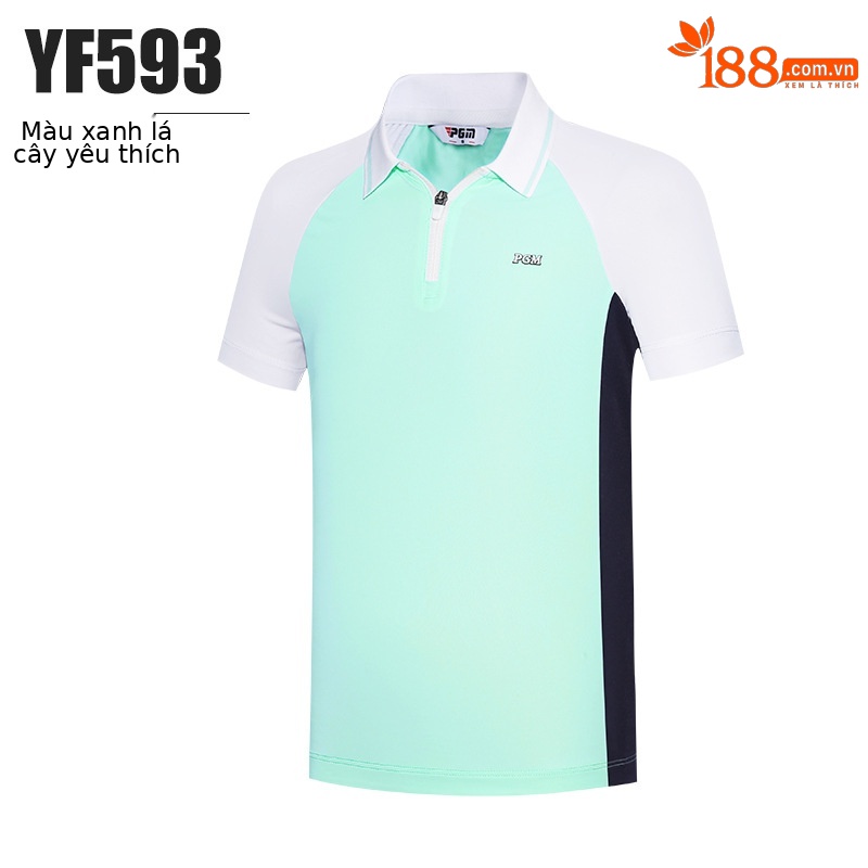 Áo thun tay ngắn golf trẻ em PGM cho bé gái – chất liệu thun thể thao thoáng mát — Yf593 màu xanh lá cây, Yf593 màu xanh hải quân, Yf593 màu trắng