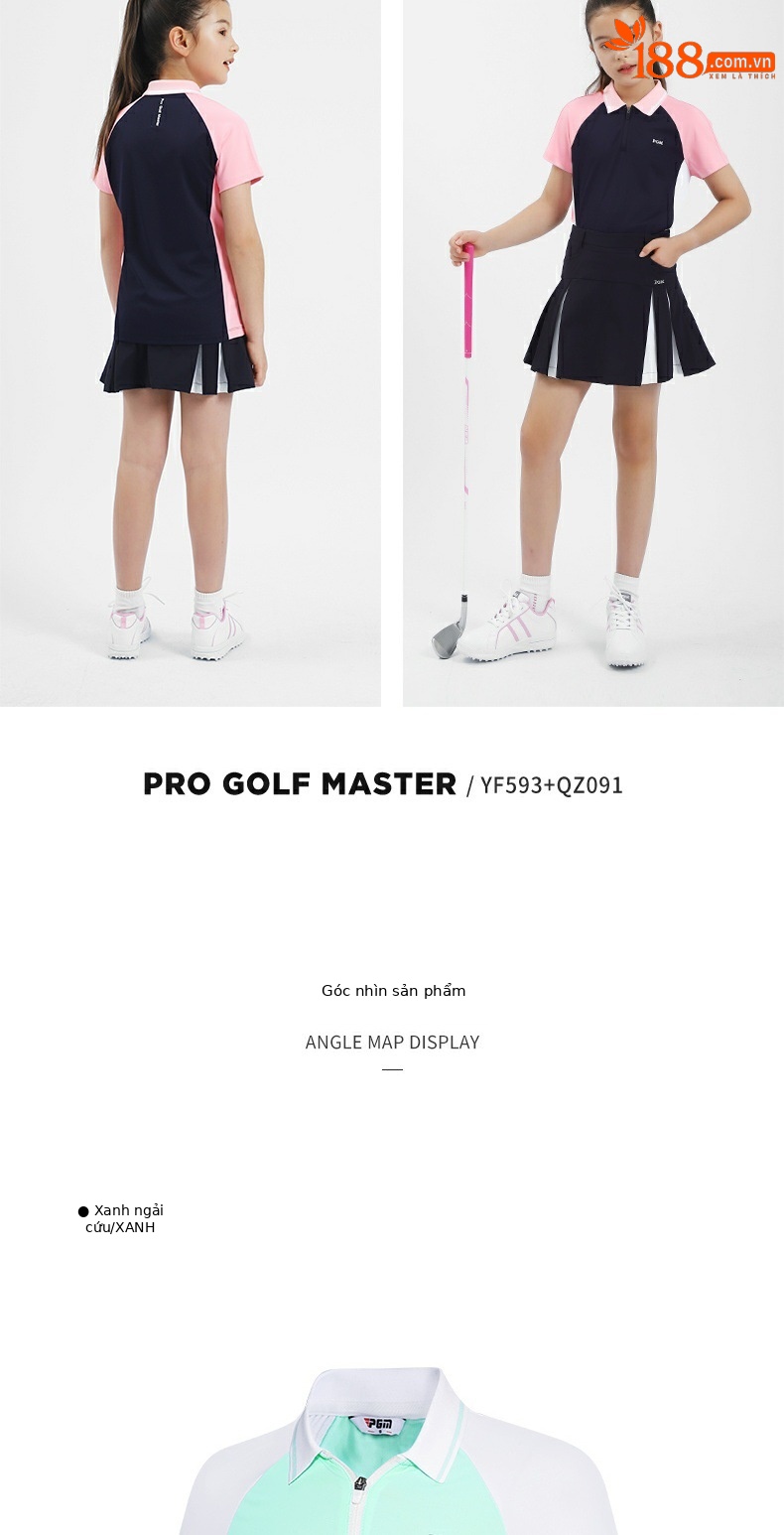 Áo thun tay ngắn golf trẻ em PGM cho bé gái – chất liệu thun thể thao thoáng mát — Yf593 màu xanh lá cây, Yf593 màu xanh hải quân, Yf593 màu trắng chi tiết 7