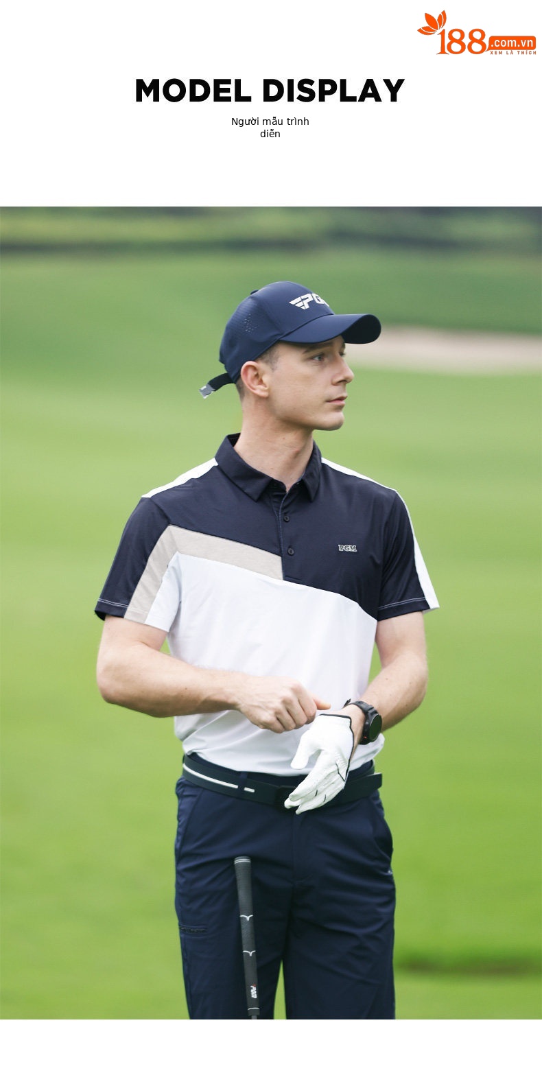 Áo polo golf nam PGM tay ngắn, phối màu tương phản, chất liệu thoáng mát — YF569-màu xanh nước biển, YF569-màu xanh lá cây chi tiết 6