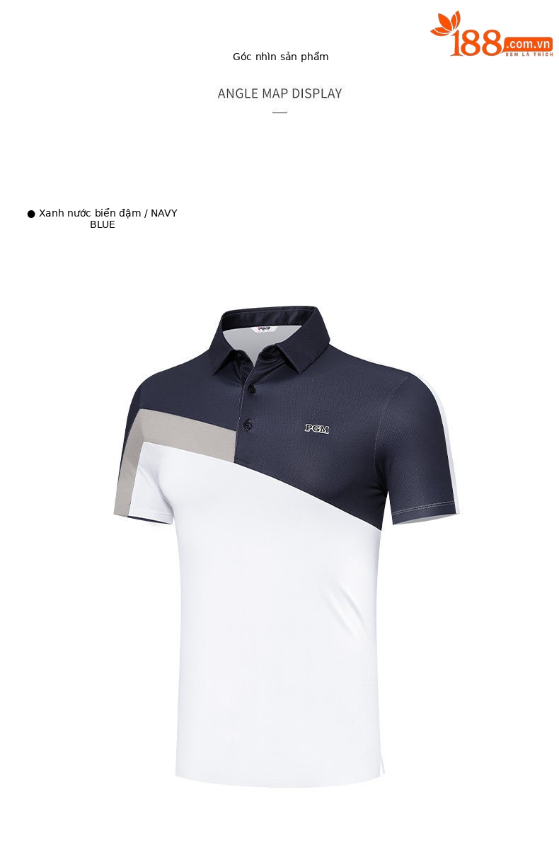 Áo polo golf nam PGM tay ngắn, phối màu tương phản, chất liệu thoáng mát — YF569-màu xanh nước biển, YF569-màu xanh lá cây chi tiết 11