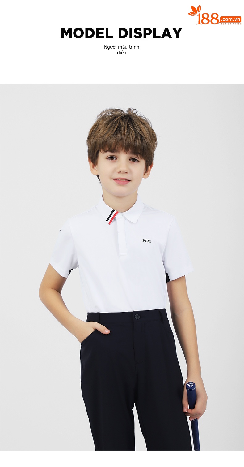 Áo thun ngắn tay golf trẻ em PGM – form thoải mái, mặc xuân hè — YF600-màu trắng, YF600-màu đỏ, YF600-màu xanh nước biển chi tiết 6