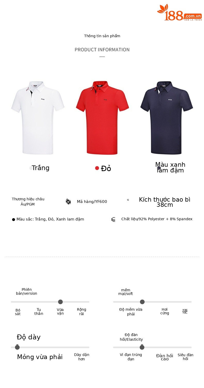 Áo thun ngắn tay golf trẻ em PGM – form thoải mái, mặc xuân hè — YF600-màu trắng, YF600-màu đỏ, YF600-màu xanh nước biển chi tiết 5