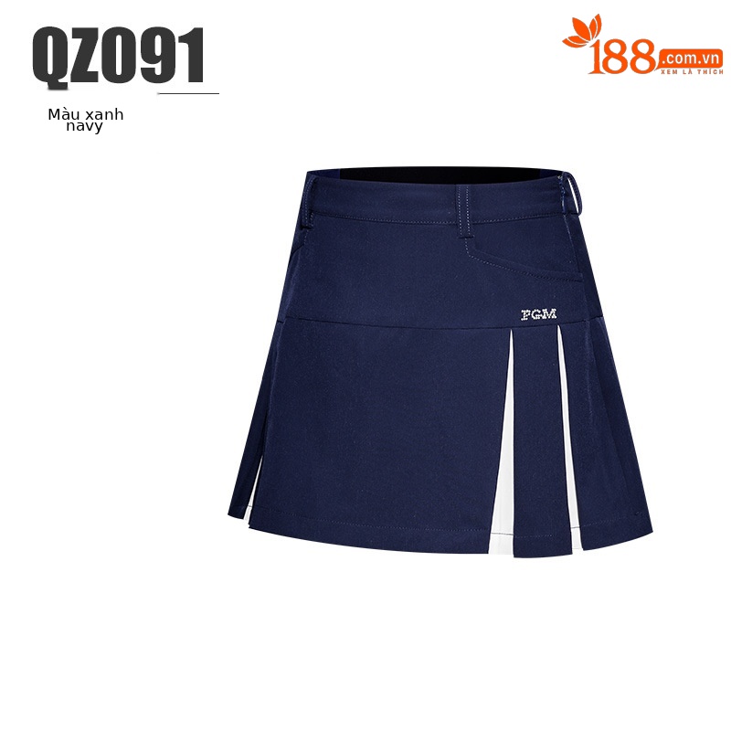 Váy golf nữ trẻ em PGM dáng chữ A thắt lưng co giãn kèm quần đùi lót — Qz091-màu xanh hải quân, Qz091-màu Trắng