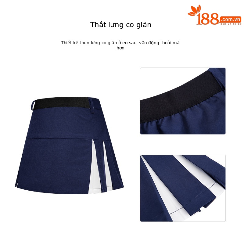 Váy golf nữ trẻ em PGM dáng chữ A thắt lưng co giãn kèm quần đùi lót — Qz091-màu xanh hải quân, Qz091-màu Trắng