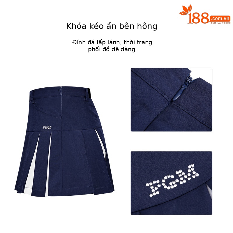 Váy golf nữ trẻ em PGM dáng chữ A thắt lưng co giãn kèm quần đùi lót — Qz091-màu xanh hải quân, Qz091-màu Trắng