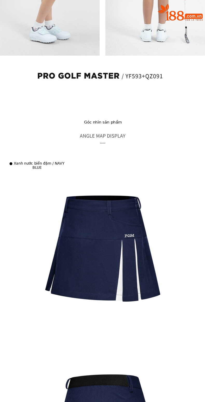 Váy golf nữ trẻ em PGM dáng chữ A thắt lưng co giãn kèm quần đùi lót — Qz091-màu xanh hải quân, Qz091-màu Trắng chi tiết 9