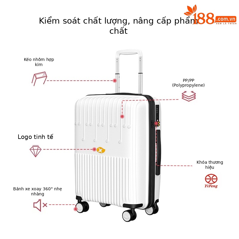 Vali nhựa PP 20 inch nữ công sở du lịch cabin mật khẩu dung tích lớn — Hồng phấn