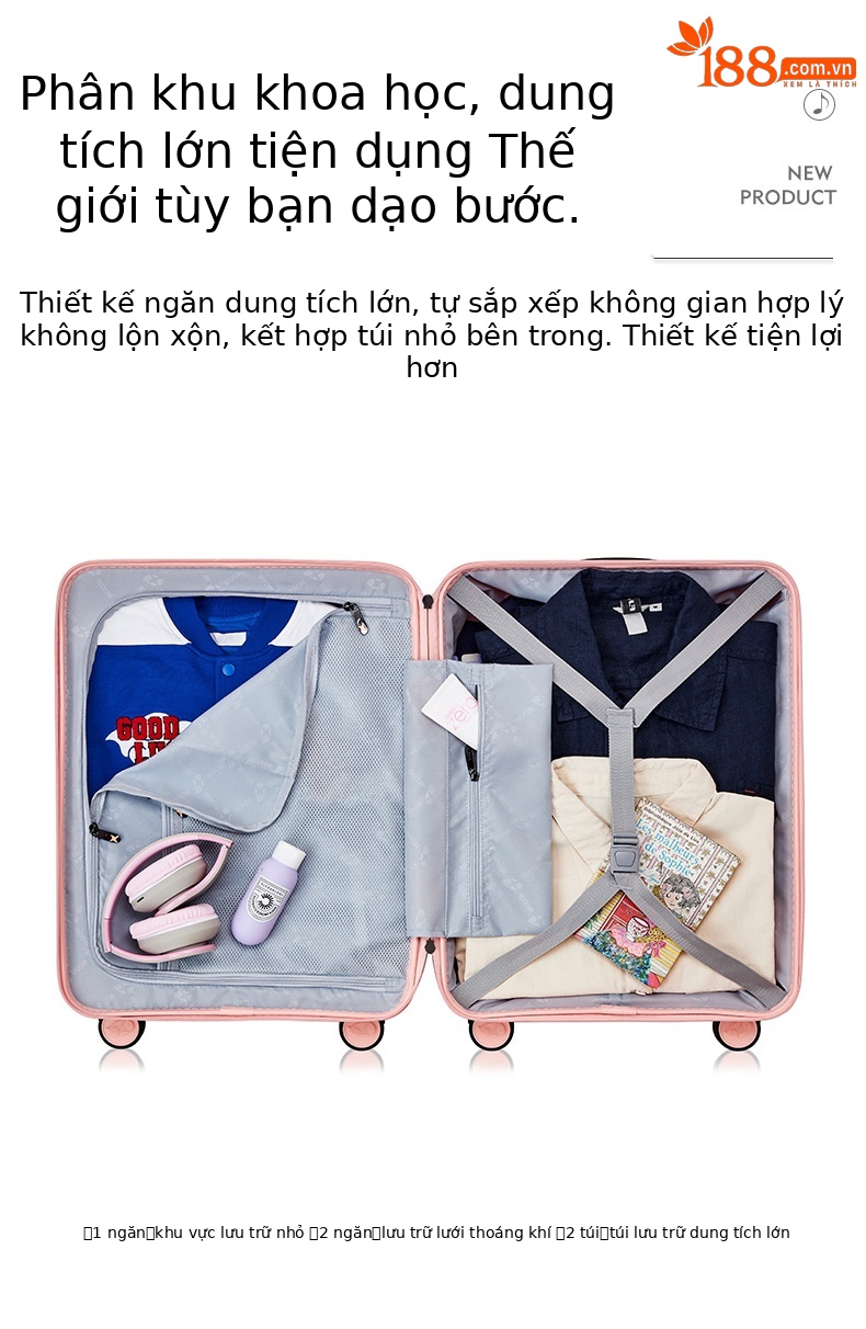 Vali nhựa PP 20 inch nữ công sở du lịch cabin mật khẩu dung tích lớn — Hồng phấn chi tiết 22