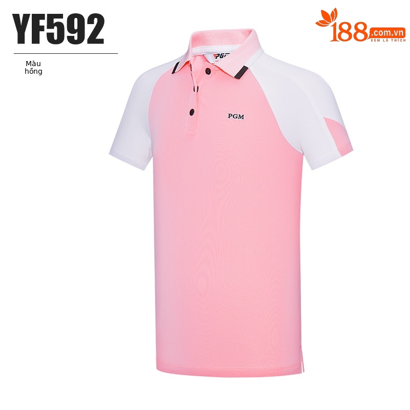 Áo thun golf ngắn tay bé gái PGM phối sọc thể thao mùa hè — YF592-màu hồng, YF592-màu trắng, YF592-màu xanh nước biển