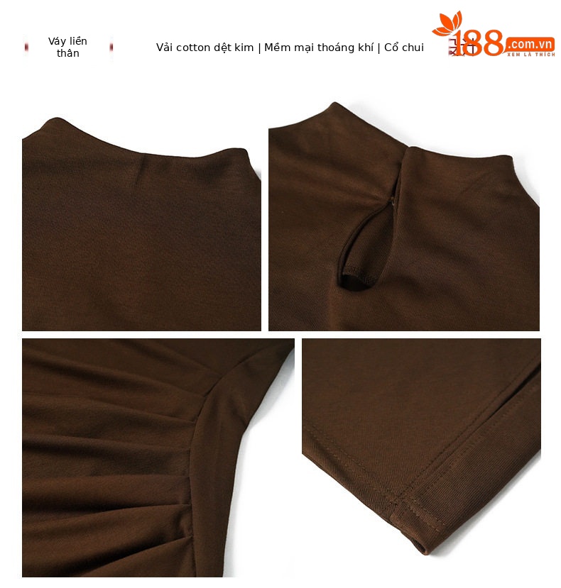Đầm ôm body nữ cổ cao dáng dài mùa hè — [杏色], [黑色], [茶色], [红色] chi tiết 5
