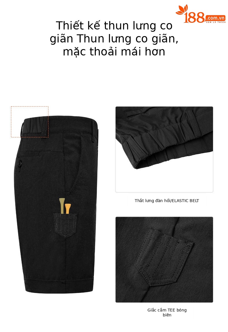 Quần thể thao nam Golf dáng cổ điển, thun lưng co giãn, thoáng mát mùa hè — KUZ160-Kaki, KUZ160-Màu đen, KUZ160-màu trắng chi tiết 3