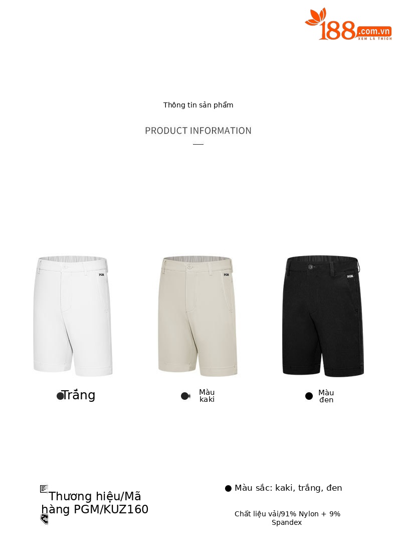 Quần thể thao nam Golf dáng cổ điển, thun lưng co giãn, thoáng mát mùa hè — KUZ160-Kaki, KUZ160-Màu đen, KUZ160-màu trắng chi tiết 4