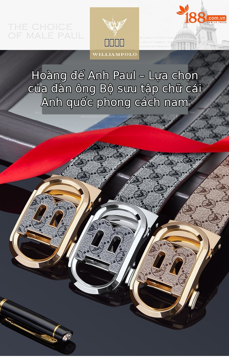 Thắt lưng da bò nam Hoàng Đế Paul khóa hợp kim chữ cái thời trang — 120cm, 130cm, 110cm, 125cm chi tiết 1