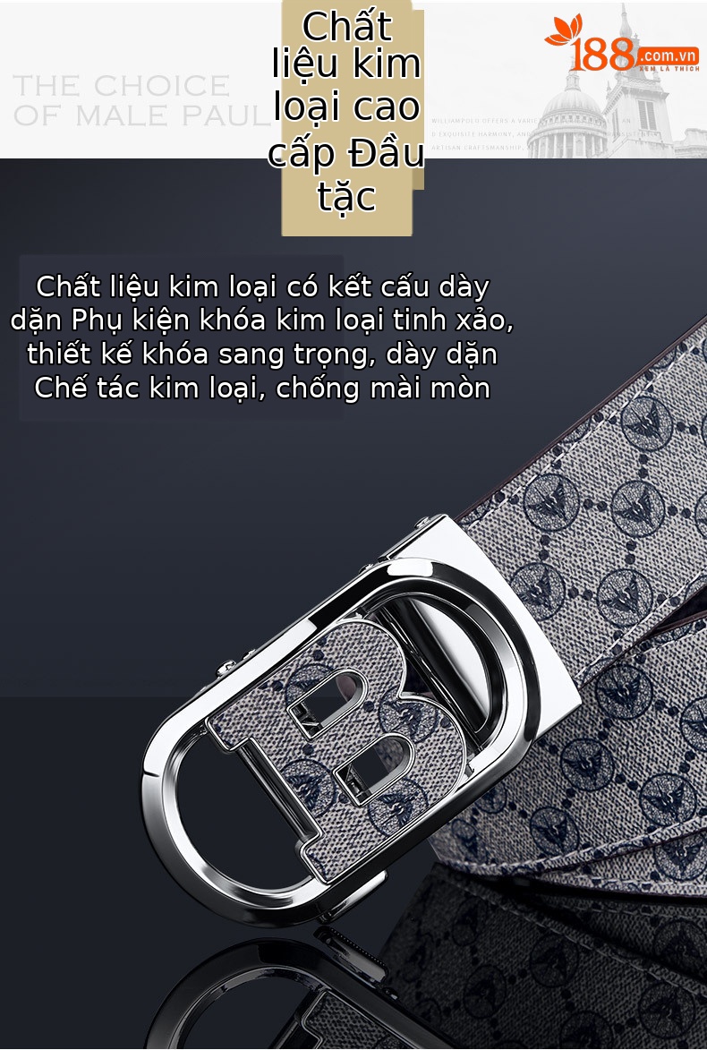 Thắt lưng da bò nam Hoàng Đế Paul khóa hợp kim chữ cái thời trang — 120cm, 130cm, 110cm, 125cm chi tiết 3