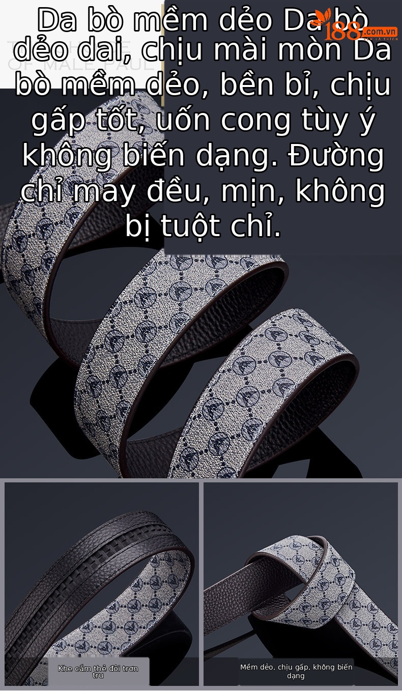 Thắt lưng da bò nam Hoàng Đế Paul khóa hợp kim chữ cái thời trang — 120cm, 130cm, 110cm, 125cm chi tiết 4