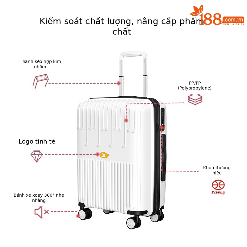 Vali nhựa PP size cabin 20 inch kéo tay, khóa mật khẩu, dây kéo YKK — màu vàng