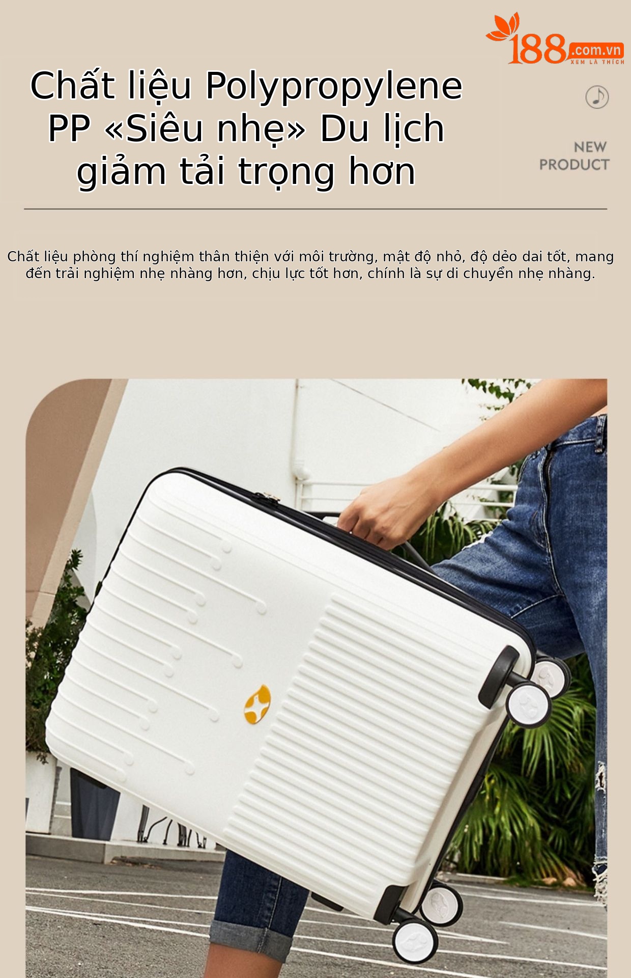 Vali nhựa PP size cabin 20 inch kéo tay, khóa mật khẩu, dây kéo YKK — màu vàng chi tiết 8