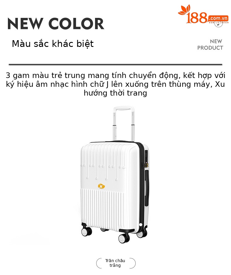 Vali nhựa PP size cabin 20 inch kéo tay, khóa mật khẩu, dây kéo YKK — màu vàng chi tiết 14