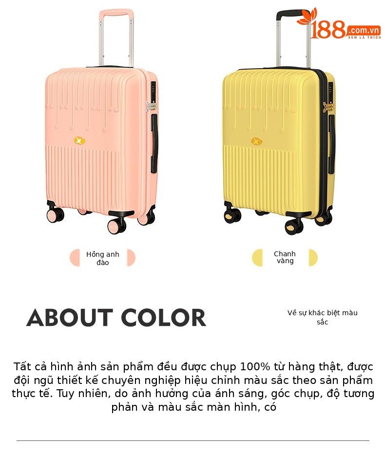 Vali nhựa PP size cabin 20 inch kéo tay, khóa mật khẩu, dây kéo YKK — màu vàng chi tiết 15