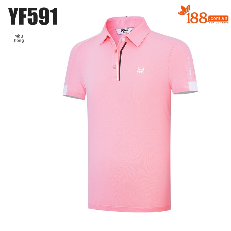 Áo polo golf tay ngắn trẻ em PGM thiết kế ghép màu — YF591-màu hồng, YF591-màu trắng, YF591-màu xanh nước biển