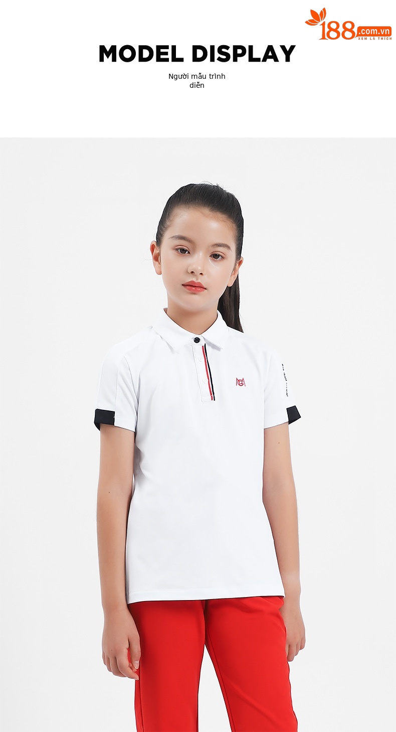 Áo polo golf tay ngắn trẻ em PGM thiết kế ghép màu — YF591-màu hồng, YF591-màu trắng, YF591-màu xanh nước biển chi tiết 5