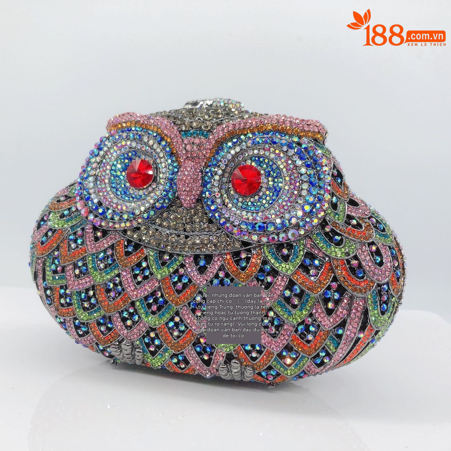 Túi clutch nữ đính đá rhinestone hình cú dạ tiệc — Màu bạc chi tiết 9