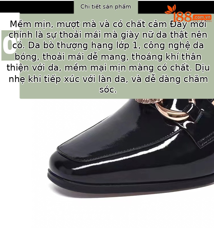 Dép sục bít mũi da thật nữ gót thô 4 cm kiểu lười không gót sau — Gót đen cao 4 cm chi tiết 9