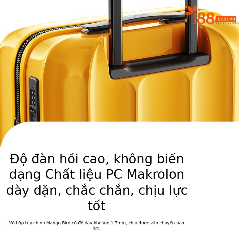 Vali nhựa PC 24 inch siêu nhẹ chống rơi, bánh xe đa hướng êm, có khóa mật khẩu — Hành lý cao cấp màu đỏ hoa hồng Kesitron PC chi tiết 10